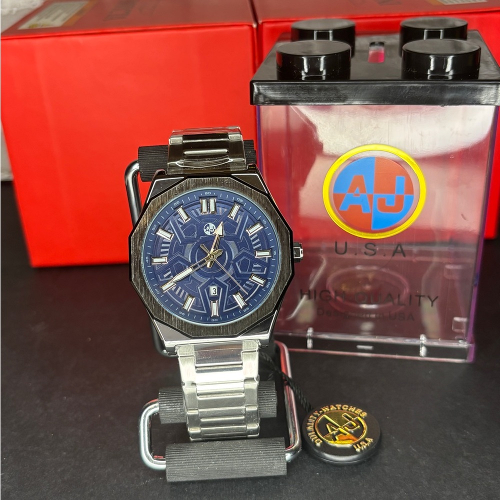 AJ USA Silver and Blue Watch